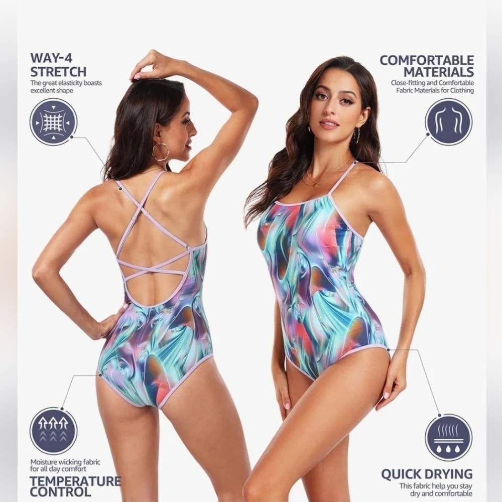 UNIQUEBELLA One Piece Swimsuits for Women Modest Tummy Control Swimwear SIZE M